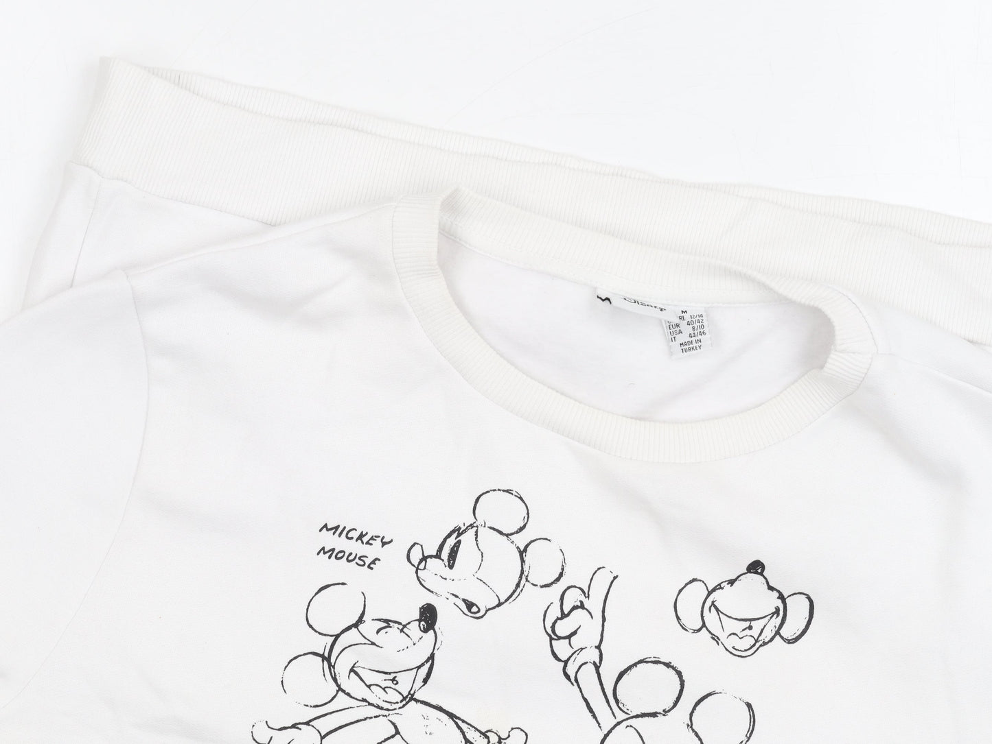 Disney White Unisex Sweatshirt - M Size, Mickey Mouse Graphic