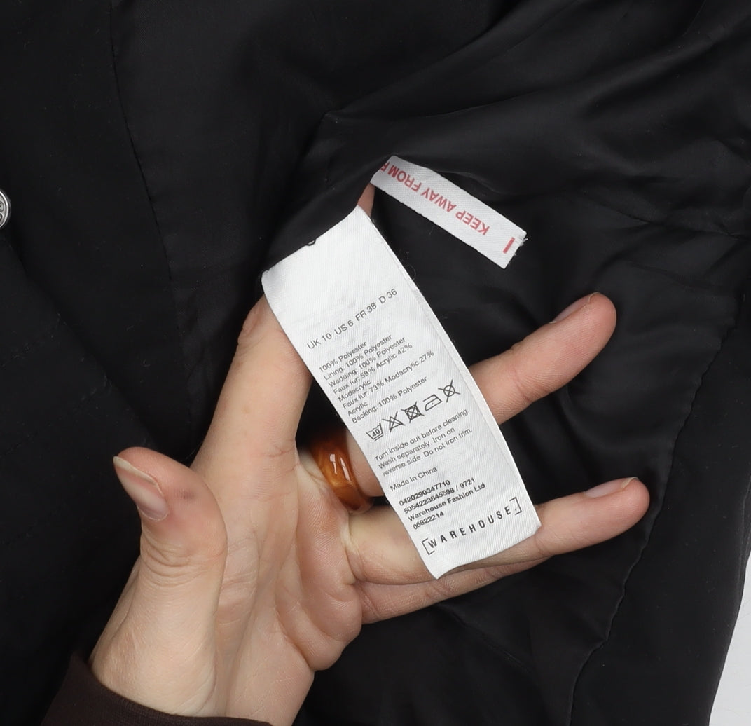 Warehouse Women's Black Puffer Jacket Size 10