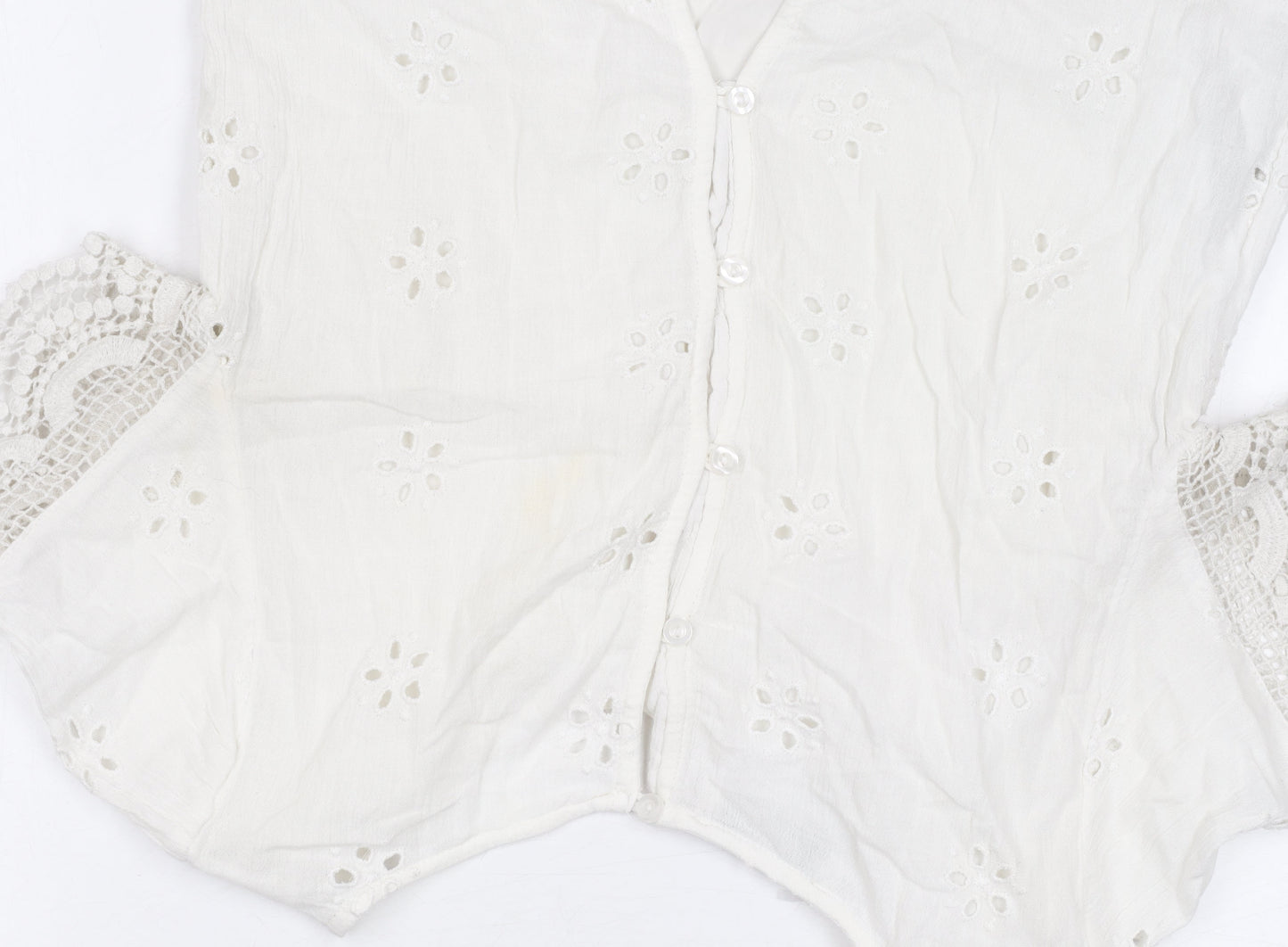 Hollister Women's Cropped Blouse XS White Cotton Boho