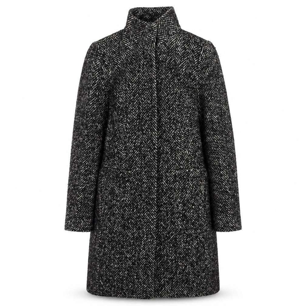 Front view of John Lewis Black Herringbone Coat -, size 8