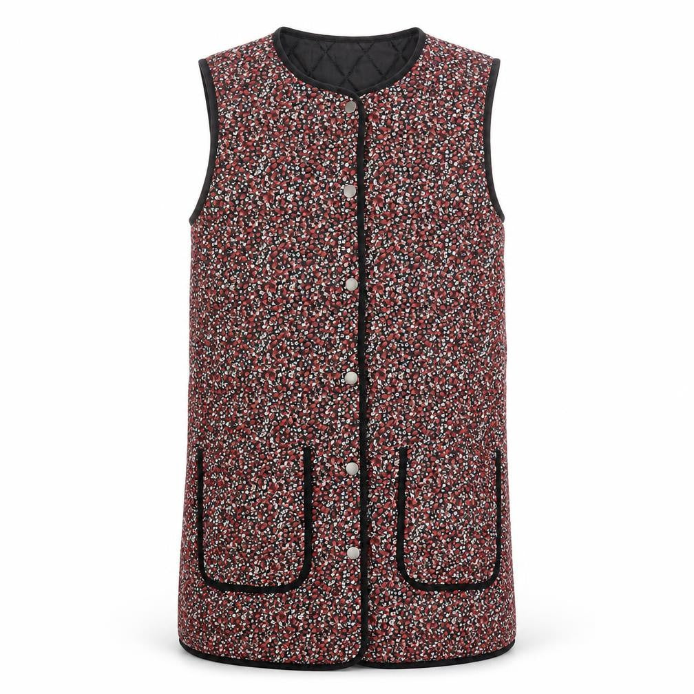 Front view of Jacqueline de Yong Women's Black Floral Waistcoat, size 6, UK