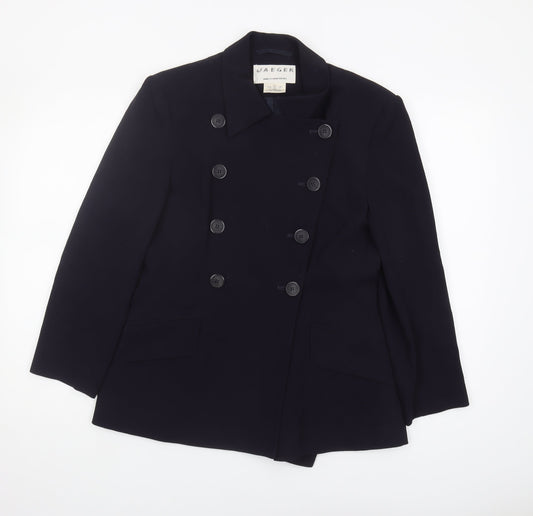 Jaeger Women's Black Wool Blazer, Size 10, Double-Breasted