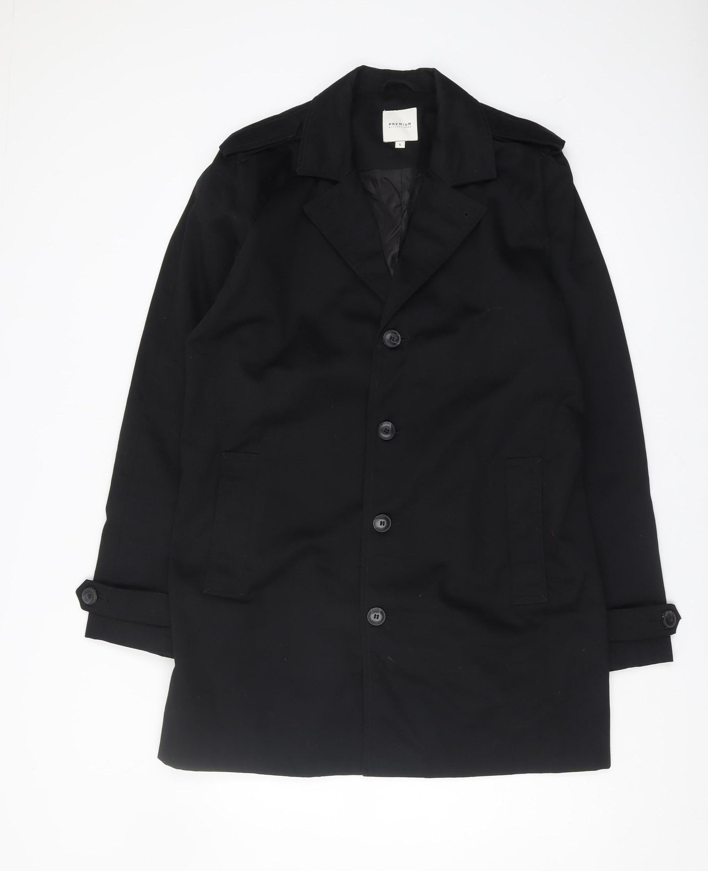 Premium Jack & Jones Black Overcoat Size L
