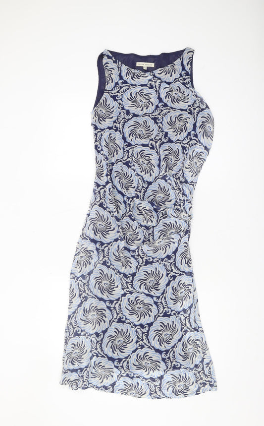 Laura Ashley Women's Blue Floral Silk Dress Size 10