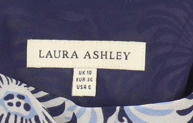 Laura Ashley Women's Blue Floral Silk Dress Size 10