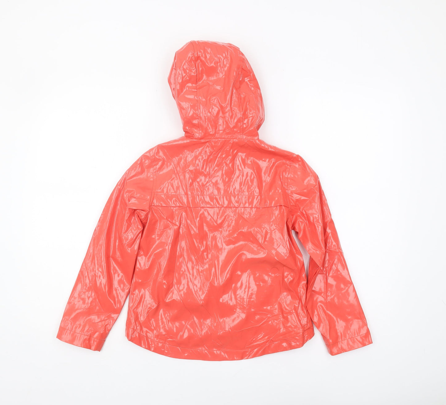 Michael Kors Girls Orange Hooded Rain Coat Size 6 Polka Dot Lining