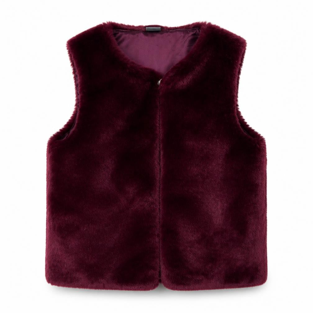 Front view of Next girls’ red faux fur bodywarmer 14 years