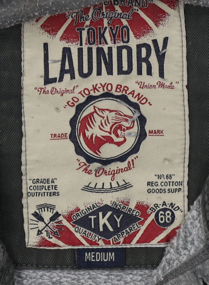 Tokyo Laundry Men's Grey Henley Hoodie Size M