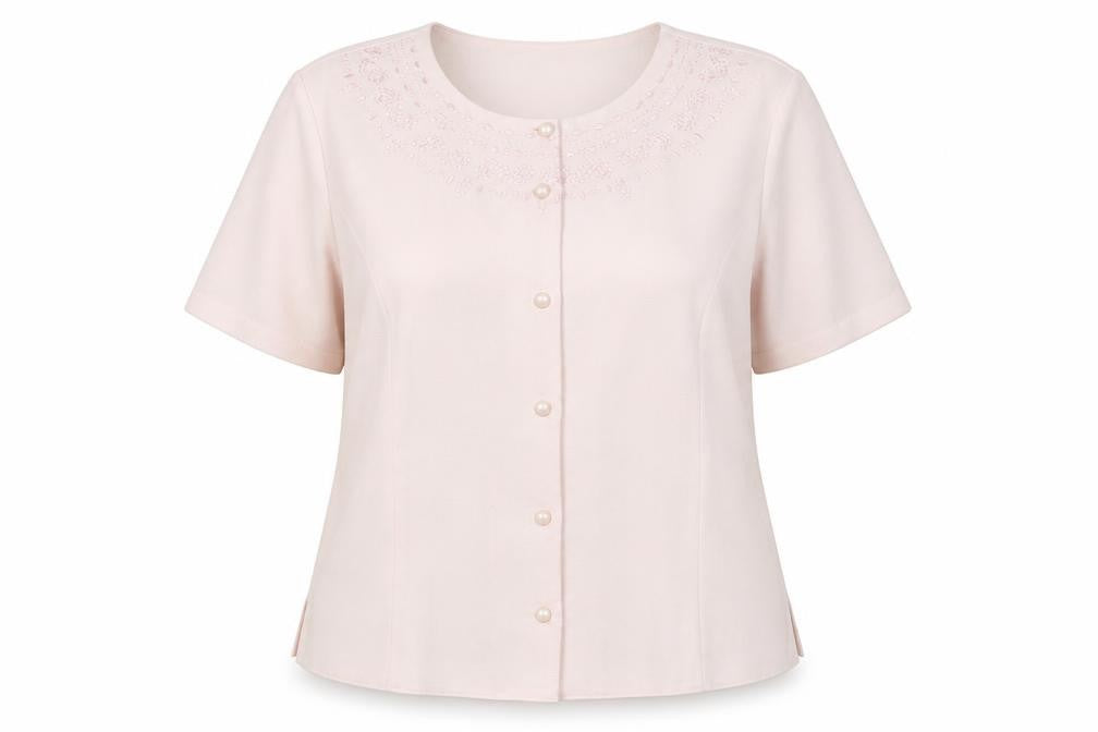 Front view of Honor Millburn Women's Pink Embroidered Blouse, size 16