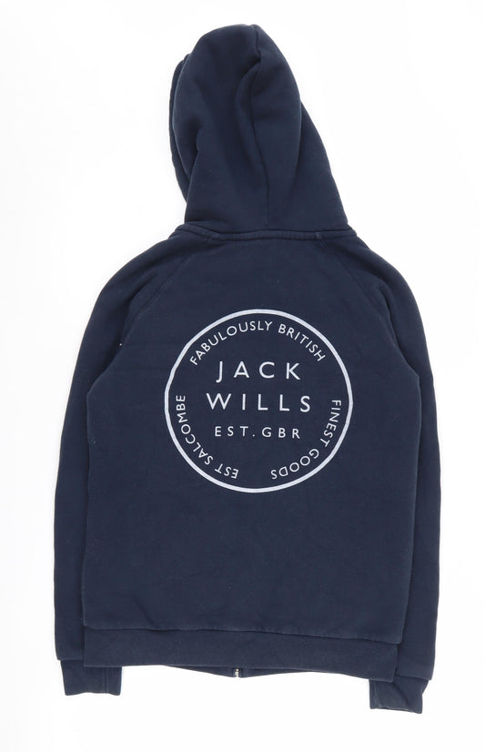Jack Wills Women's Blue Full Zip Hoodie Size 12