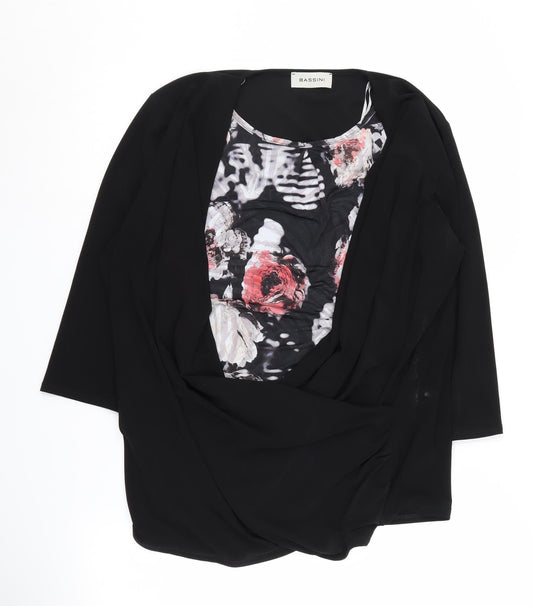Bassini Women's Black Floral Top XL