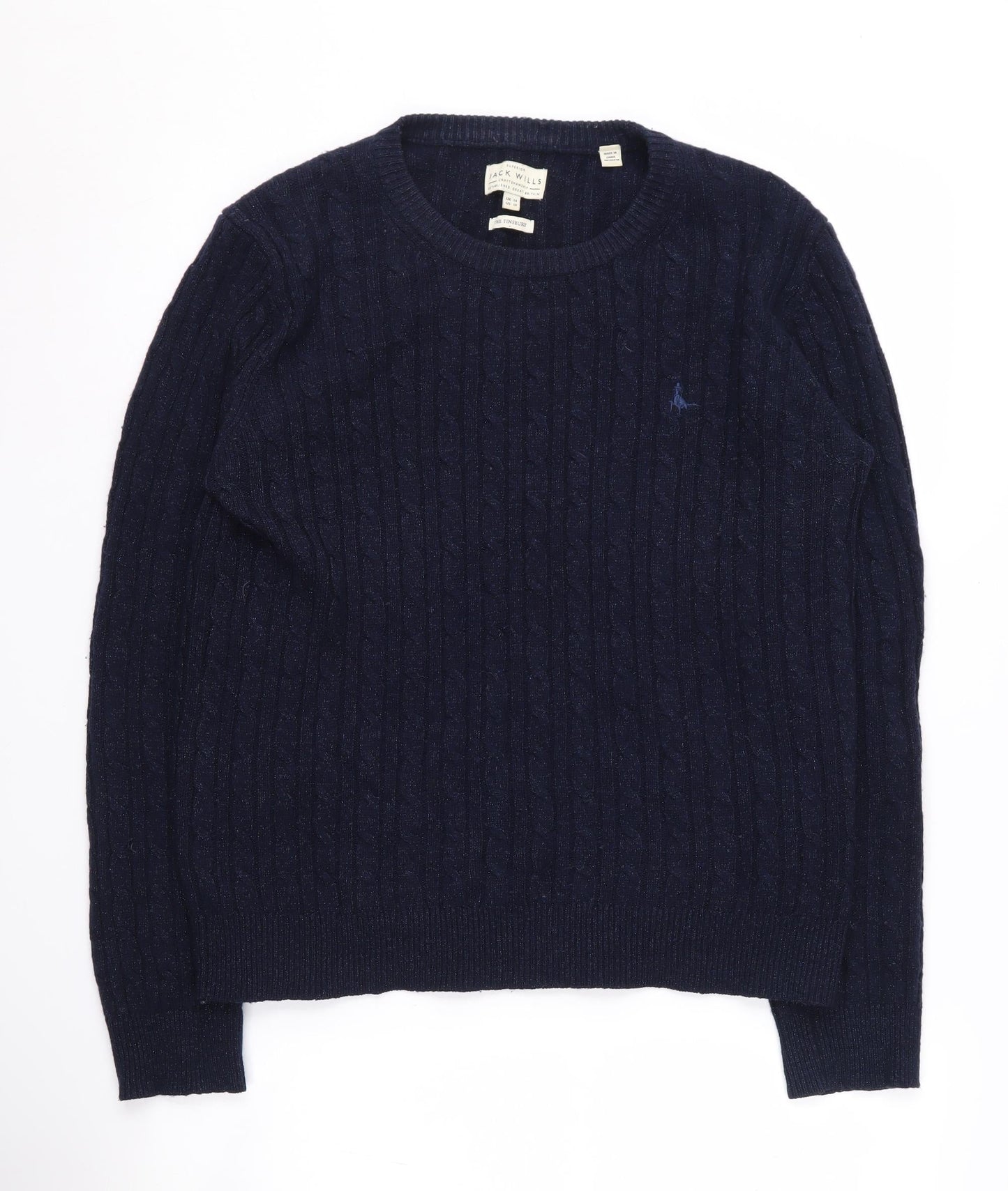 Jack Wills Women's Blue Cable-Knit Pullover Jumper Size 14