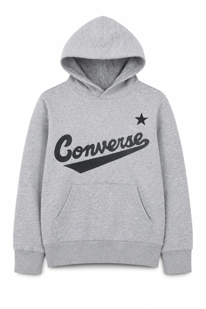 Front view of Converse boys’ grey pullover hoodie, size 8-10, years