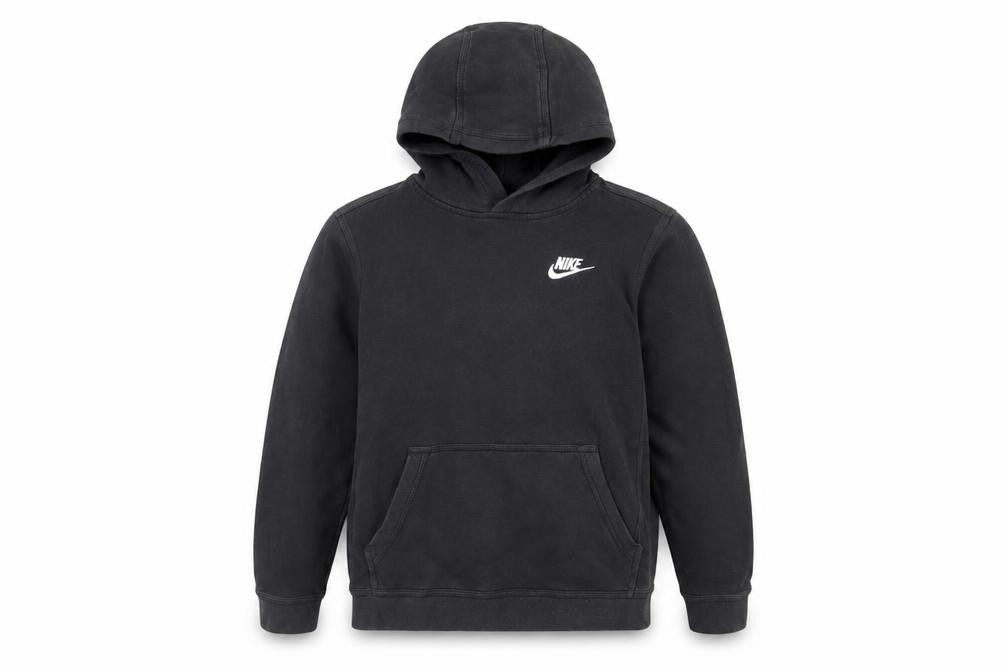 Front view of Nike boys’ black hoodie large pullover fleece casual