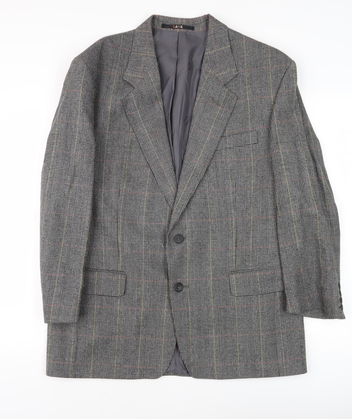 DAKS Men's Grey Plaid Blazer 42S Wool Jacket