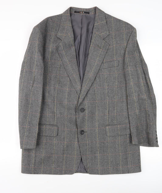 DAKS Men's Grey Plaid Blazer 42S Wool Jacket