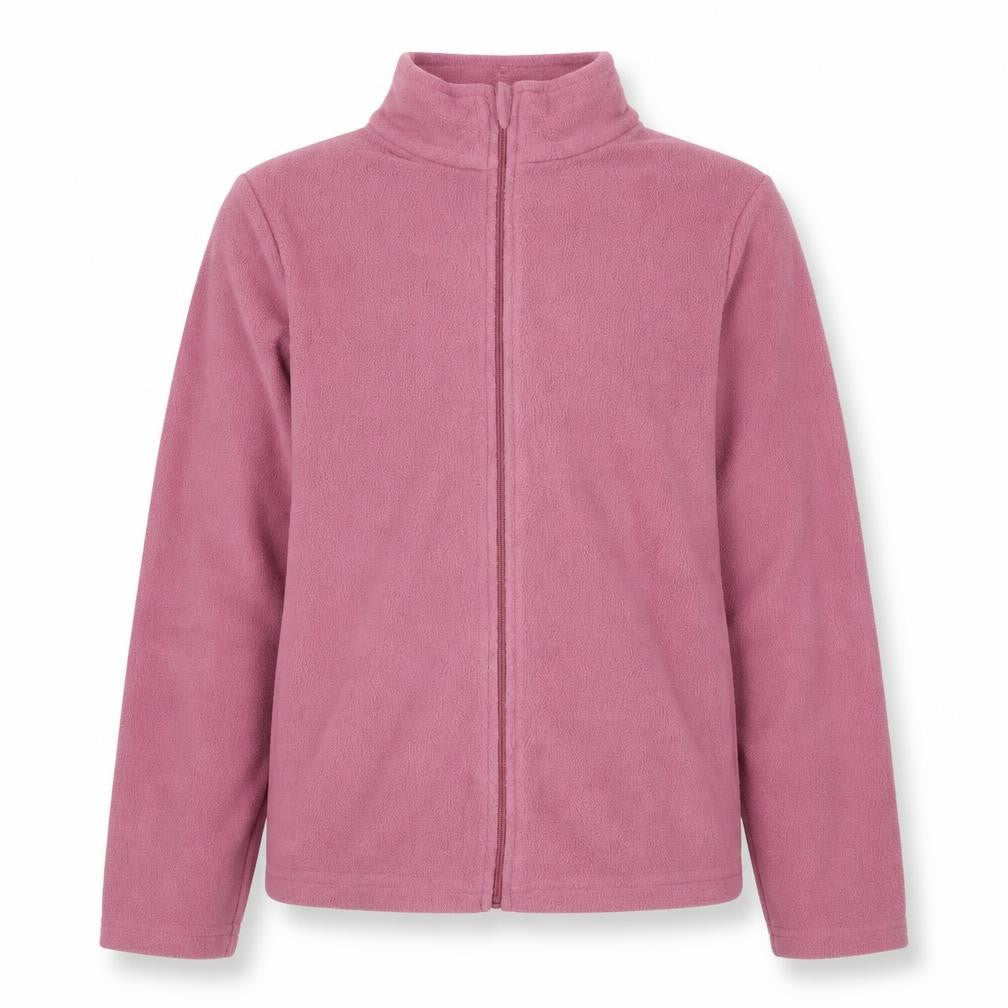Front view of Mountain Warehouse girls’ pink fleece full zip hoodie 12 years