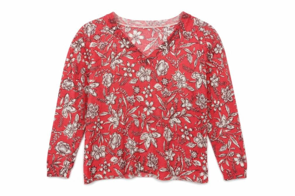 Marks and Spencer Women's Red Floral Knit Pullover M