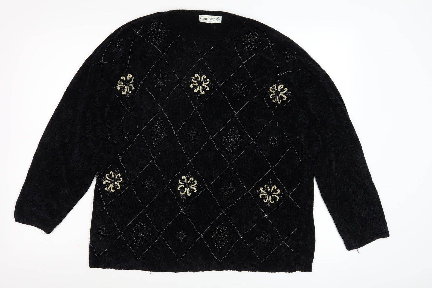 Jumper Women's Black Embroidered Viscose Jumper L
