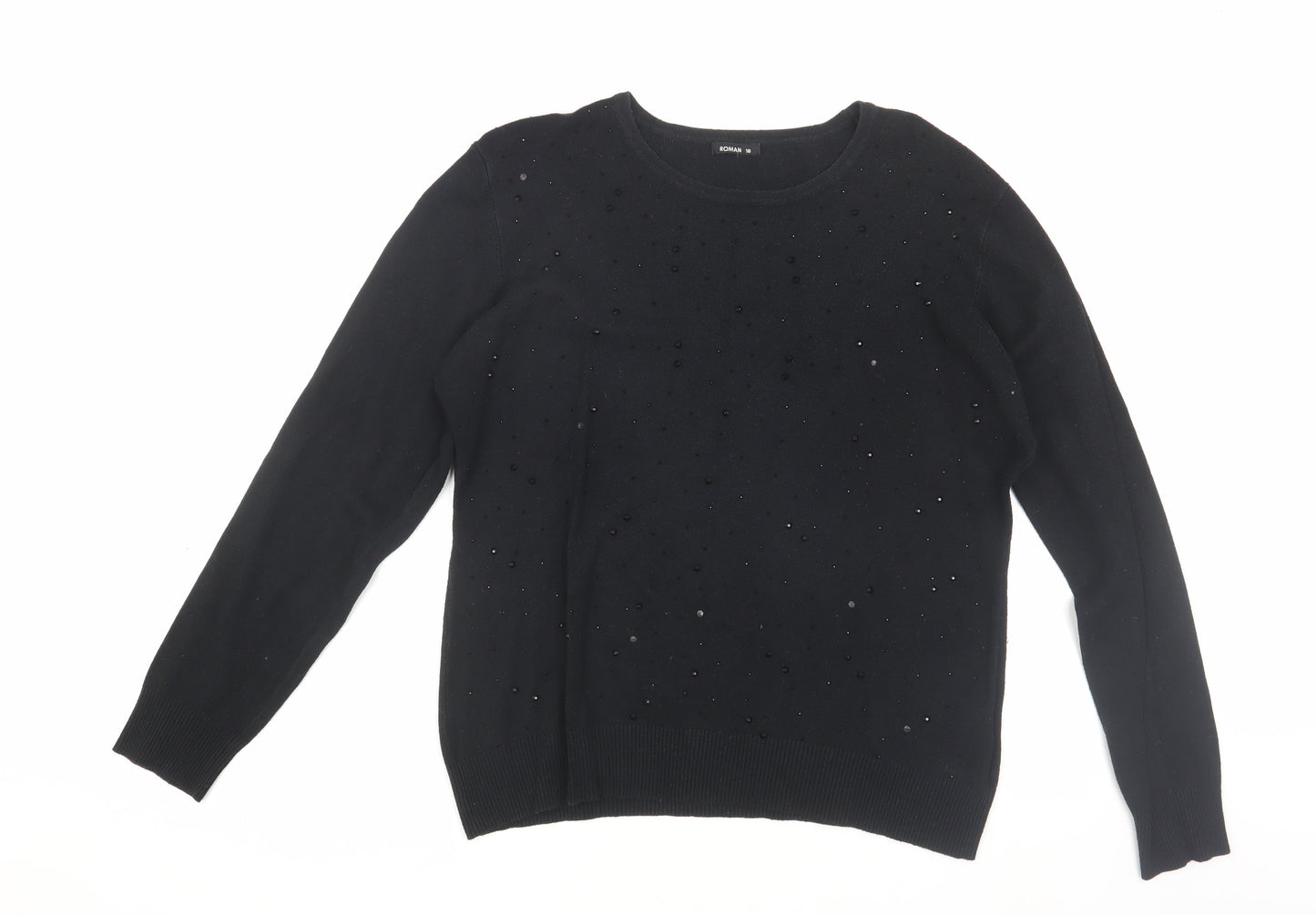 Roman Women's Black Beaded Pullover Jumper Size 18