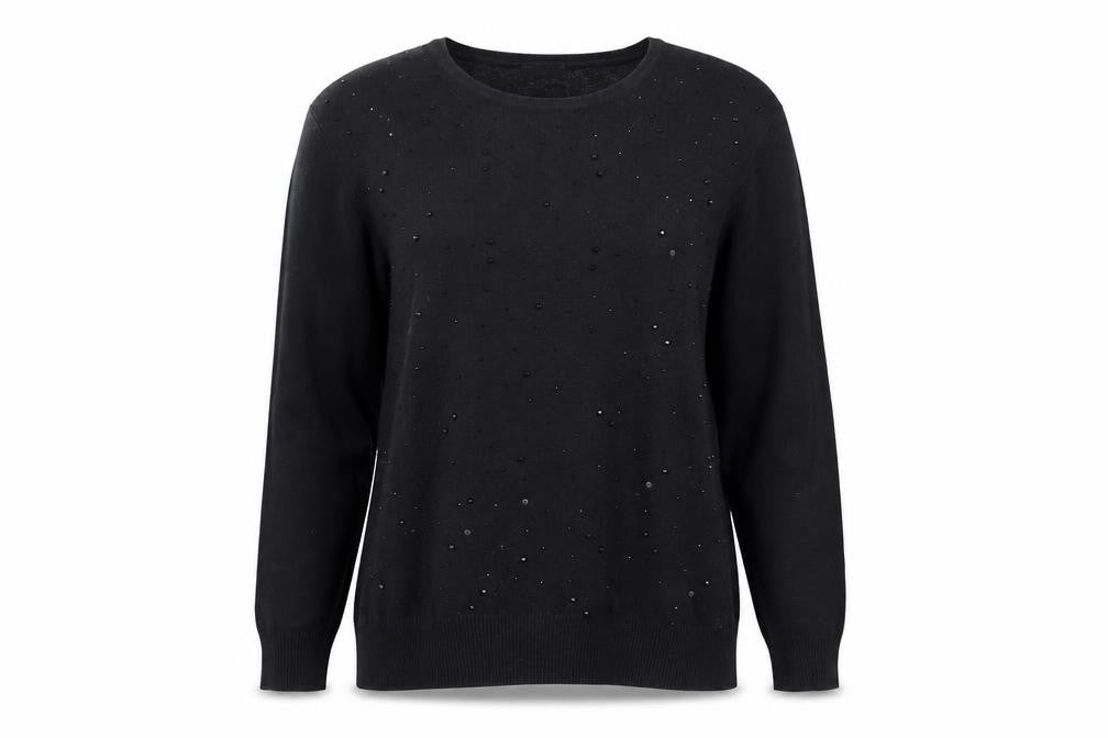 Front view of Roman Women's Black Beaded jumper, size 18