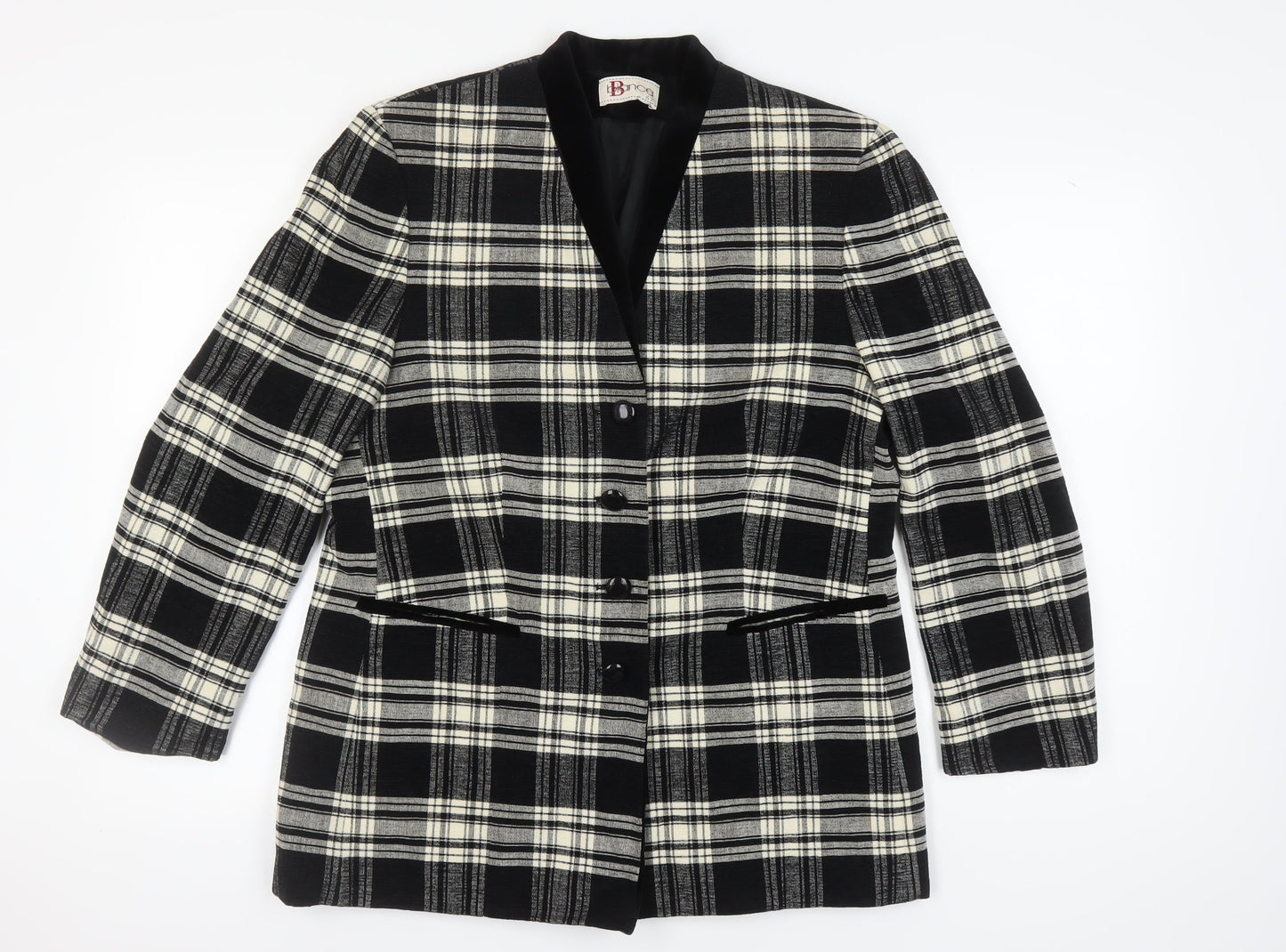 Bianca Women's Black Plaid Suit Jacket Size 14
