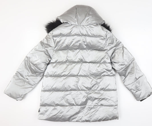 Zara Girls Silver Puffer Jacket 13-14 Years Hooded Quilted