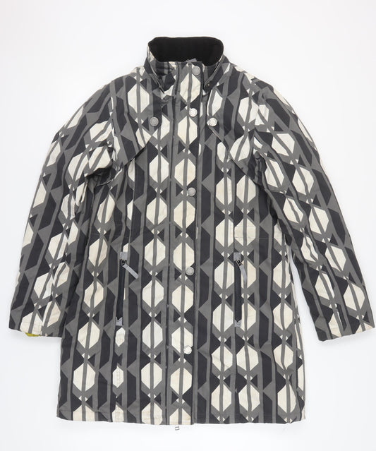 ETAGE Women's Grey Rain Coat, Size 12, Geometric Pattern
