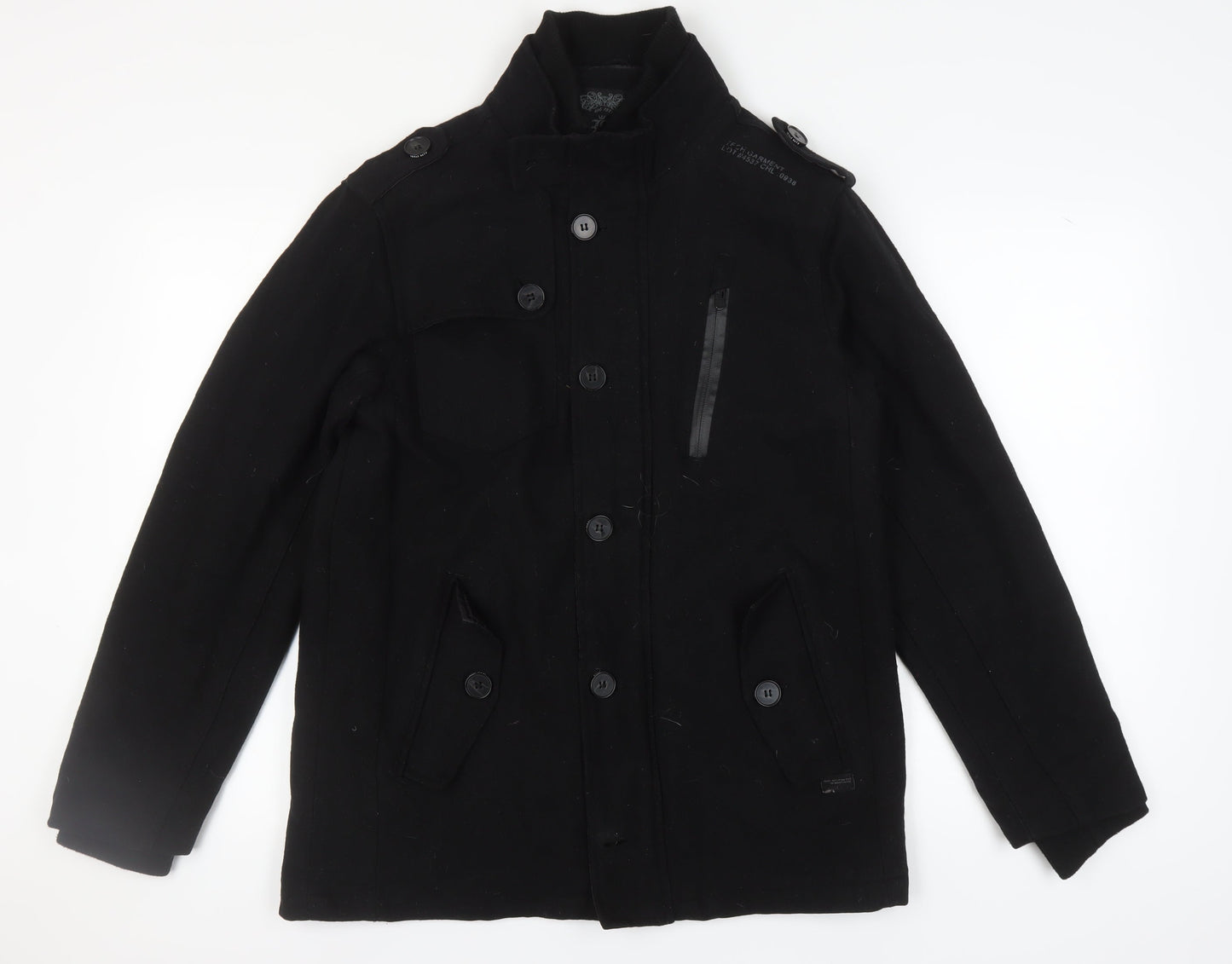 Brave Soul Men's Black Military Wool Jacket L