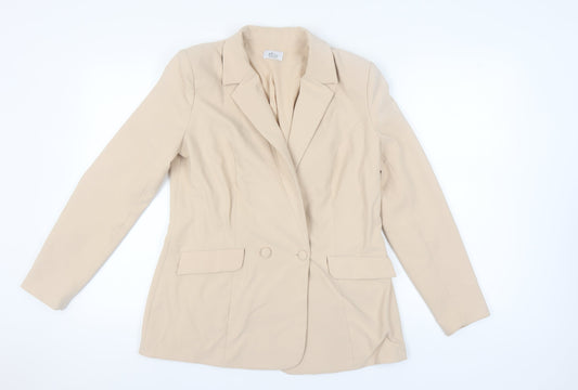 Oh Polly Women's Beige Blazer 10 Lined Double-Breasted