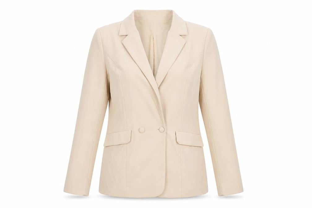 Oh Polly Women's Beige Blazer 10 Lined Double-Breasted