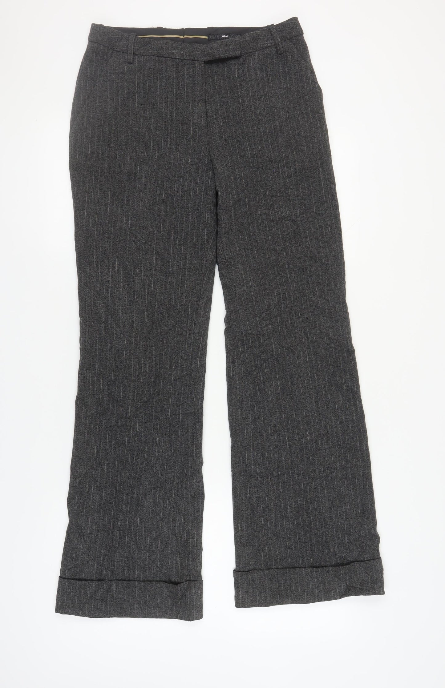 H&M Women's Grey Striped Trousers Size 10