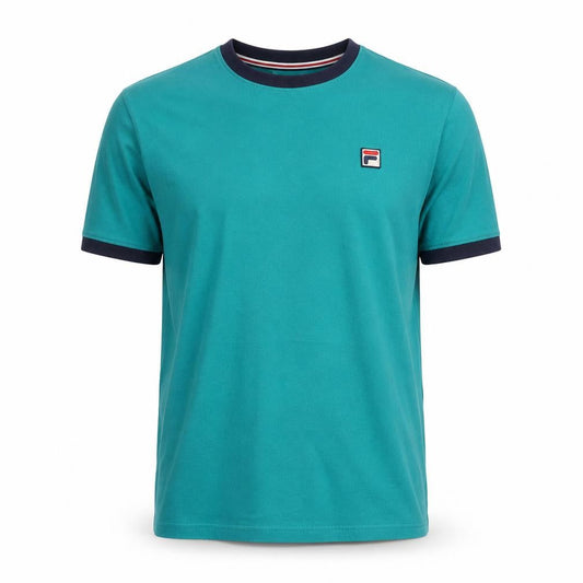 Front view of Fila Men's Green Cotton Crew Neck Logo T-Shirt, size S
