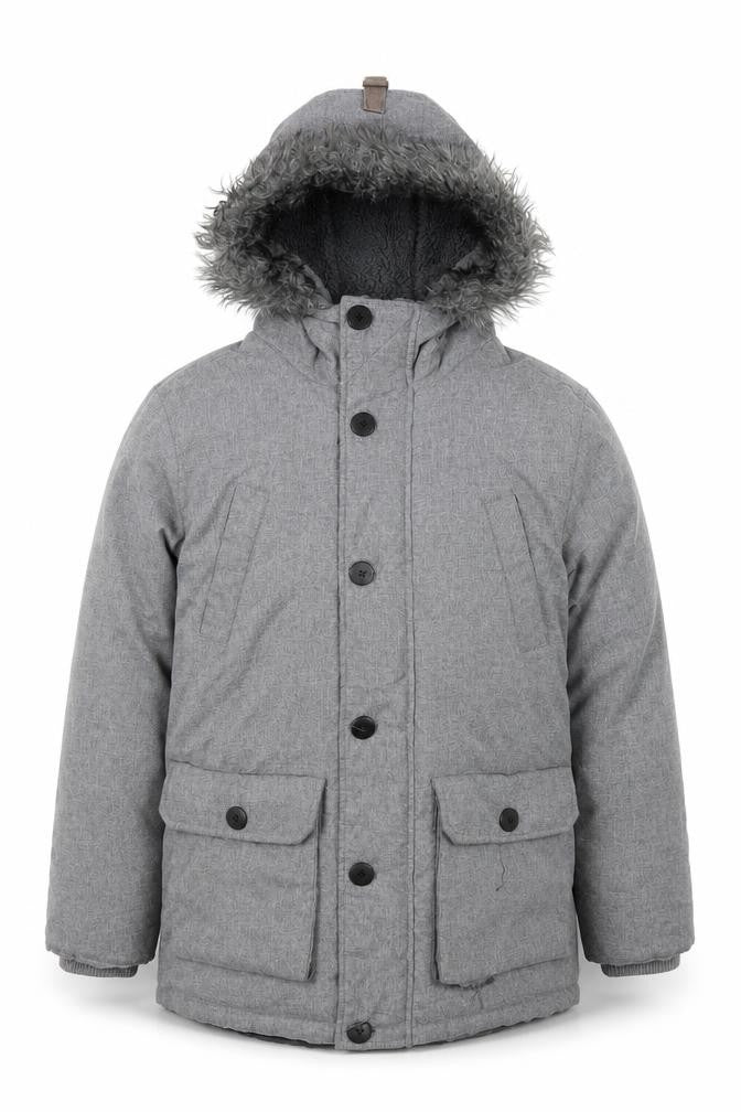 Front view of Next boys’ grey parka jacket 12 years winter
