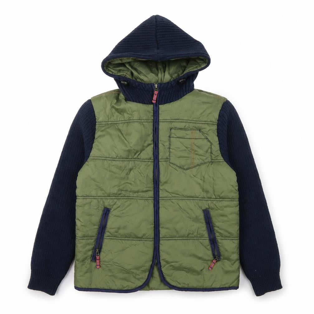 Front view of Next boys’ green hooded jacket, size 14, years nylon acrylic wool