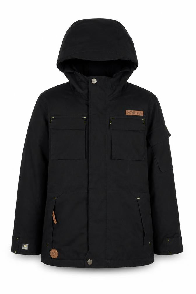 Front view of Hot Tuna boys’ black jacket 7-8 years waterproof