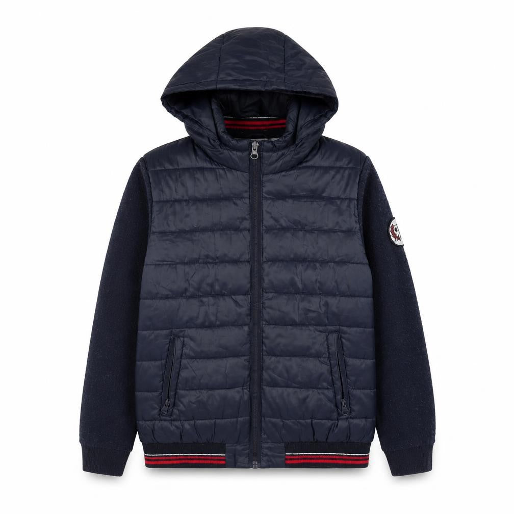 Front view of River Island boys’ blue hooded puffer jacket 9-10 years