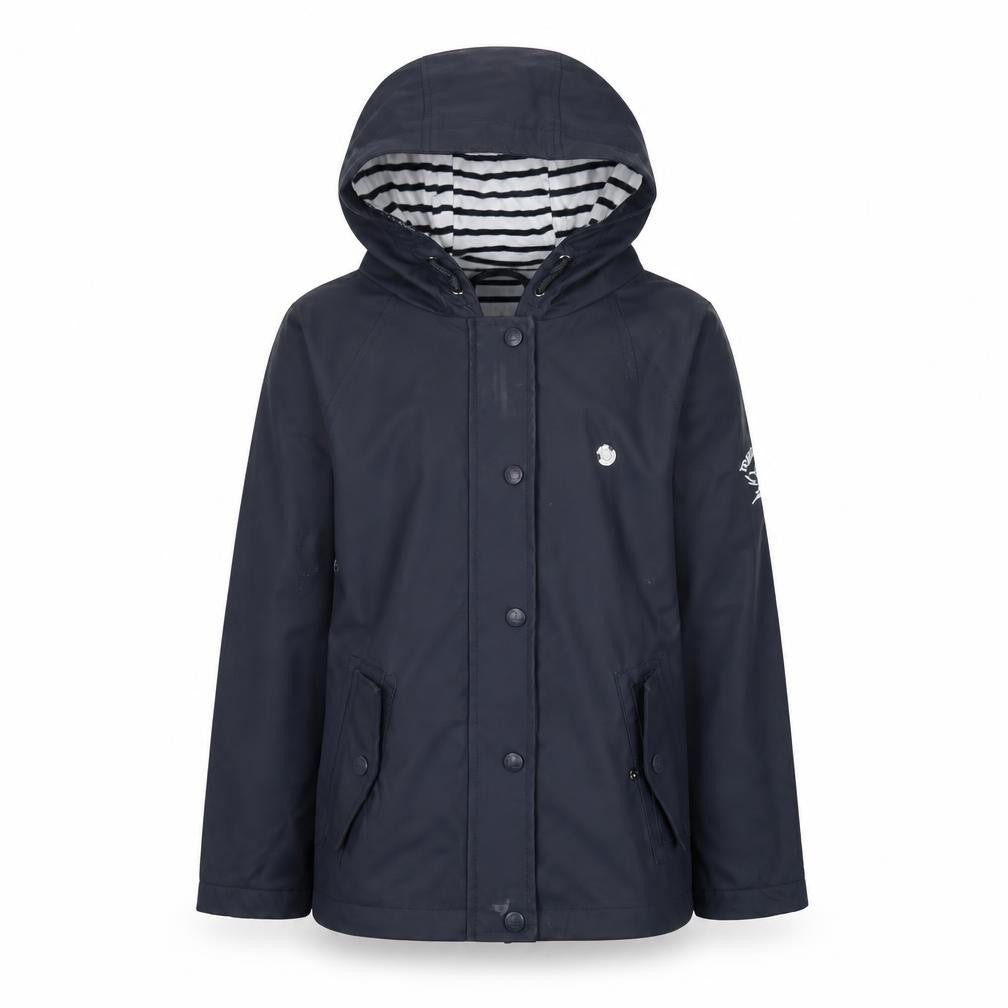 Front view of Voile Bleue boys’ blue hooded jacket, 8 years