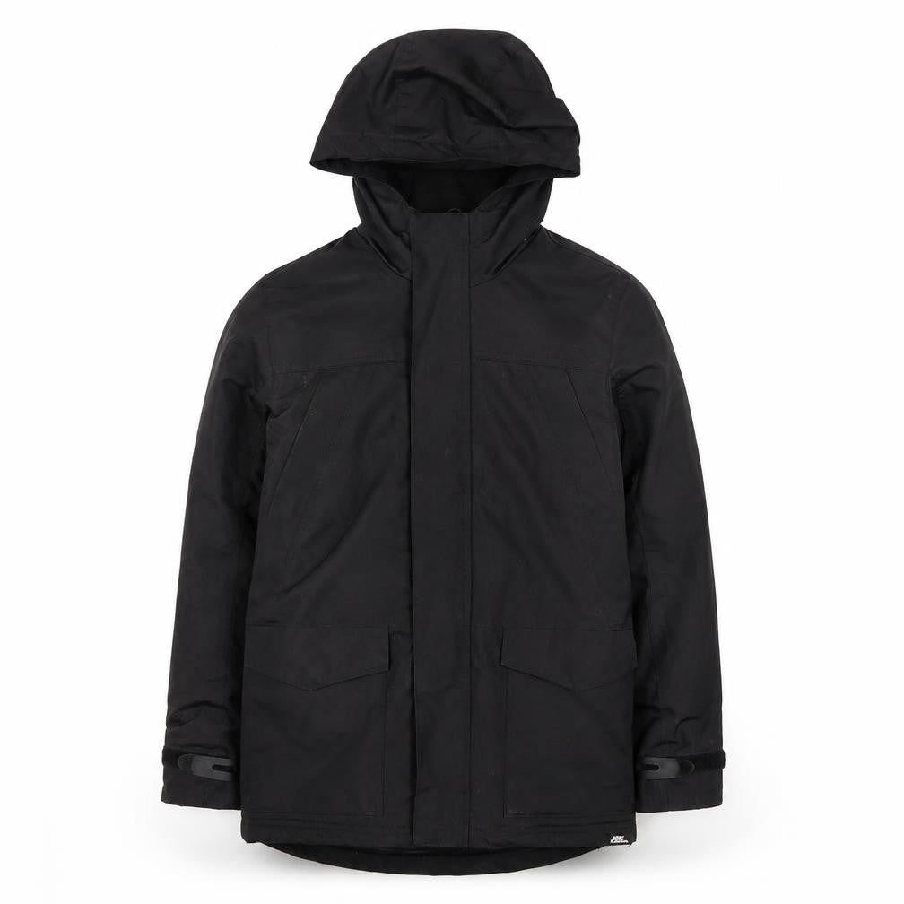 Front view of No Fear boys’ black parka coat, size 10, hooded winter
