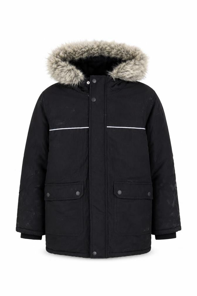 Front view of Very boys’ black polyamide hooded jacket, 9 years