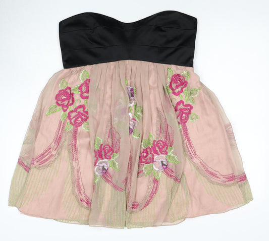 Karen Millen Women's Black & Pink Floral Strapless Dress