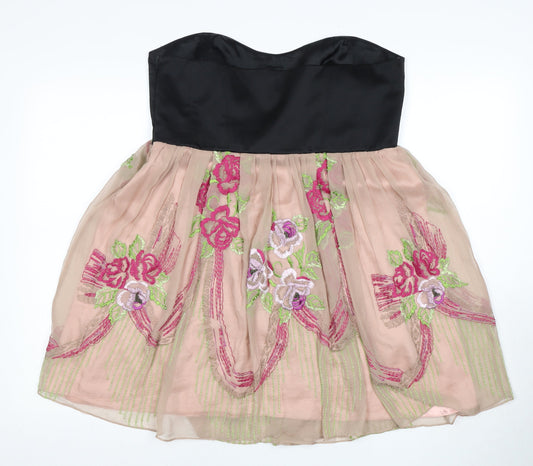 Karen Millen Women's Black & Pink Floral Strapless Dress