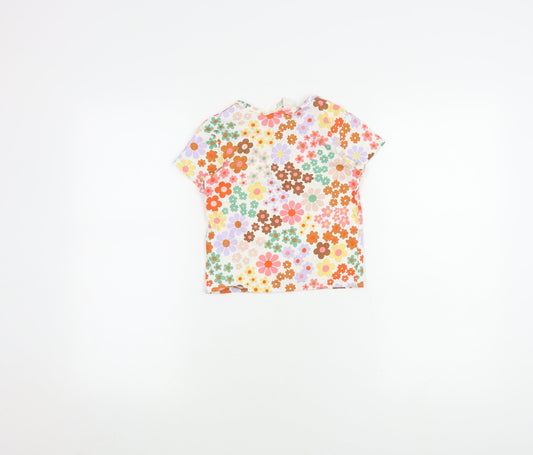 H&M Girls Floral Multicoloured Cotton T-Shirt 2-4 Years
