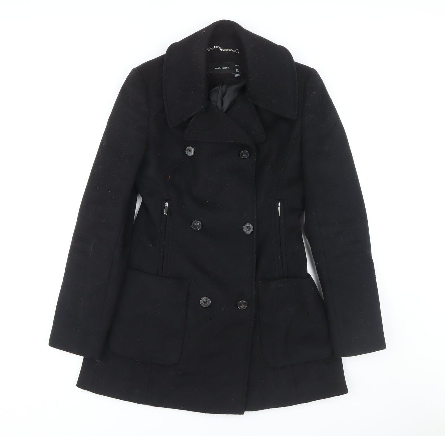 Karen Millen Women's Black Wool Pea Coat Size 8