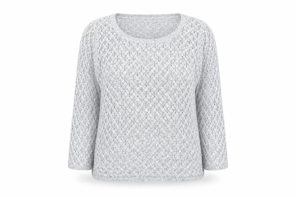 Front view of Roman Women's Grey Sequin jumper, size 14