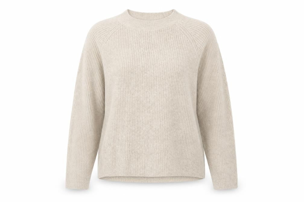 Front view of ASOS Women's Beige Crew Neck jumper, size 8