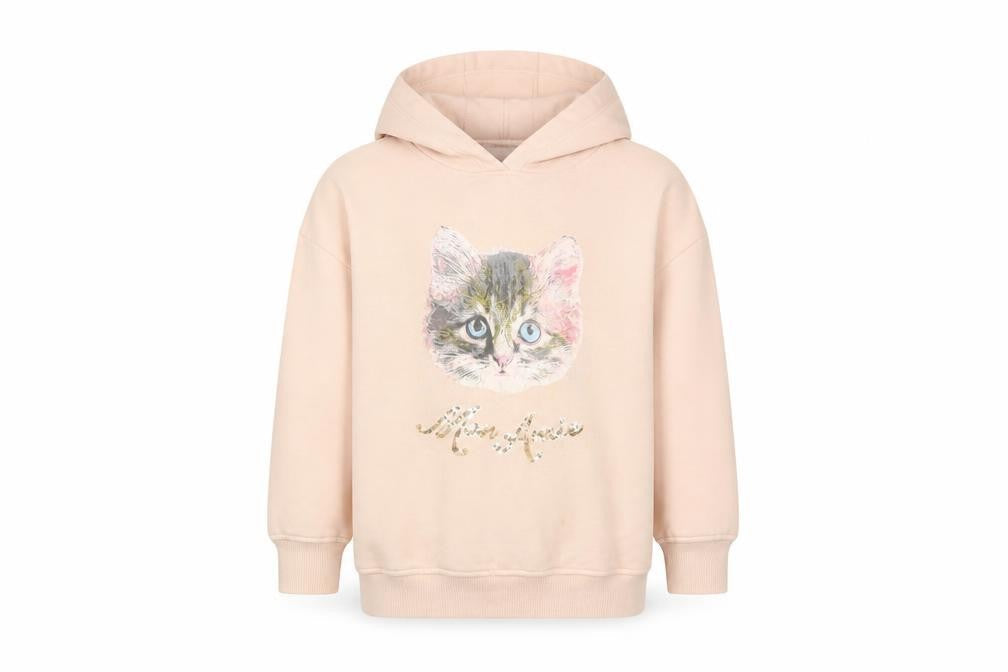 Next Girls Beige Cat Hoodie, 5 Years, Graphic Print Pullover