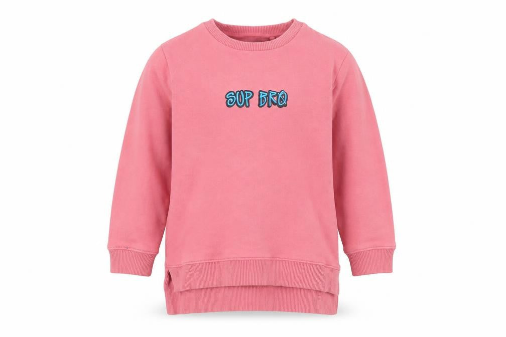 Front view of Next girls’ pink pullover sweatshirt, 5 years, embroidered