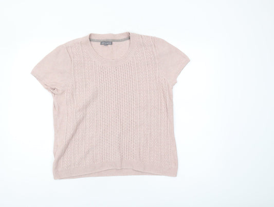 Laura Ashley Women's Pink Cable-Knit Pullover Jumper Size 16