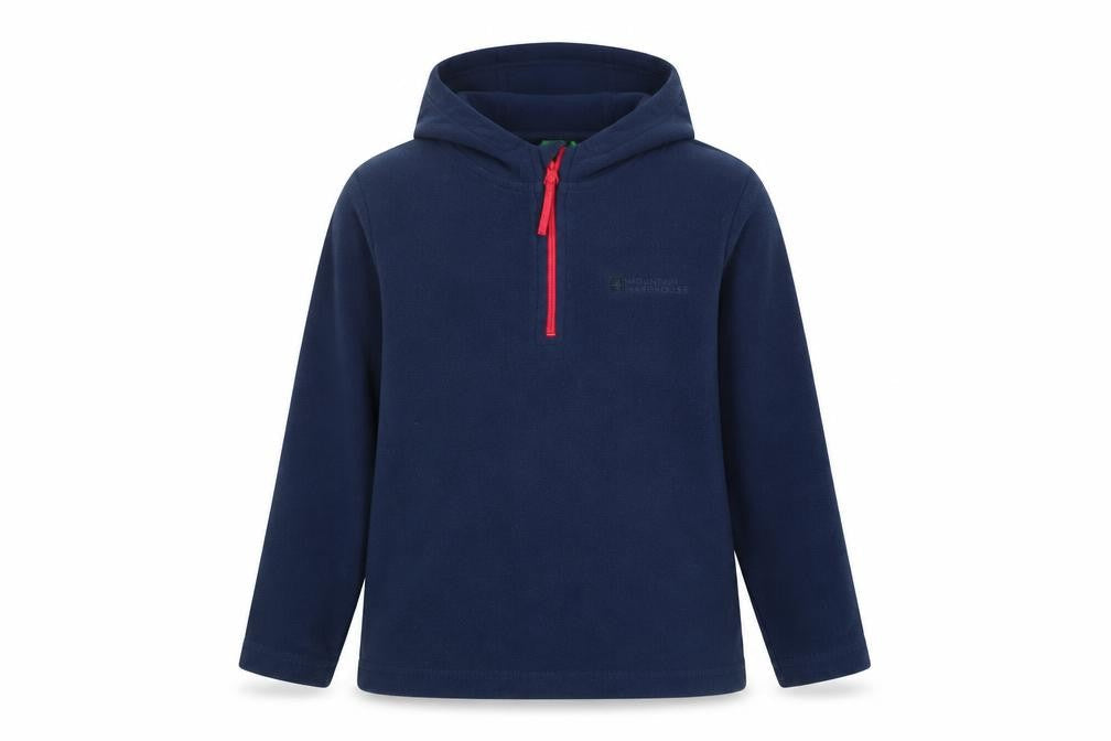 Front view of Mountain Warehouse boys’ blue pullover fleece hoodie 5-6 years
